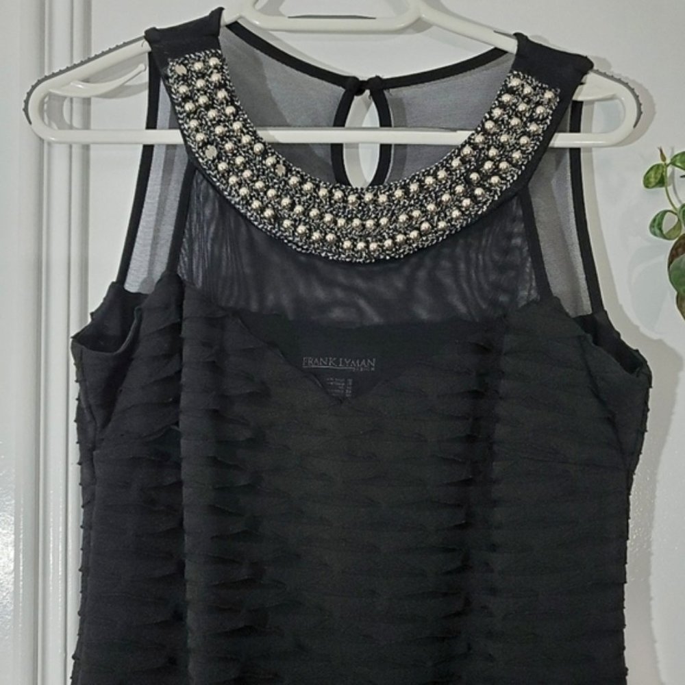 FRANK LYMAN Metallic Beaded Ring Neck Sweetheart Chiffon Tiered Dress- S… - Picture 13 of 15